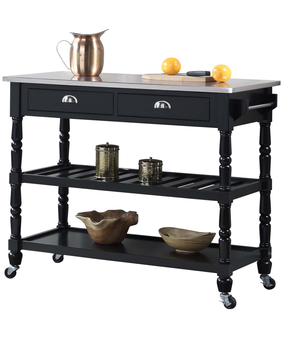 Convenience Concepts American Heritage 45" Medium Density Fiberboard (mdf) 3 Tier Stainless Steel Kitchen Cart In White,stainless Steel
