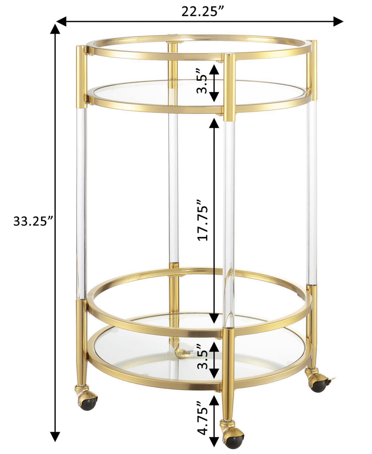 Convenience Concepts 22.25" Glass Royal Crest Acrylic Round Bar Cart In Glass,gold