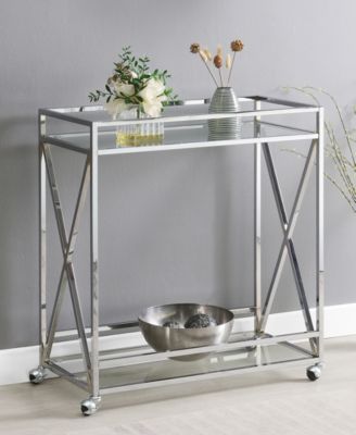 29.25" Chrome Oxford Glass Bar Cart With Shelf