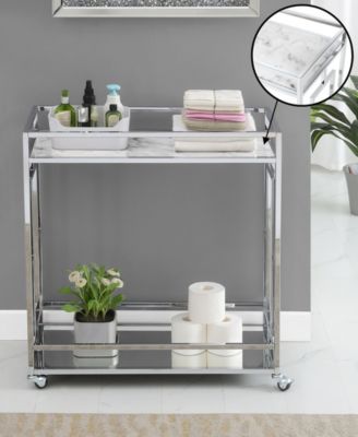 29.25" Chrome Town Square Mirrored Bar Cart