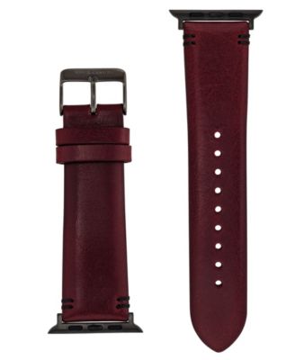 Men's Burgundy Premium Leather Band Compatible with 42mm, 44mm, 45mm, Ultra, Ultra2 Apple Watch