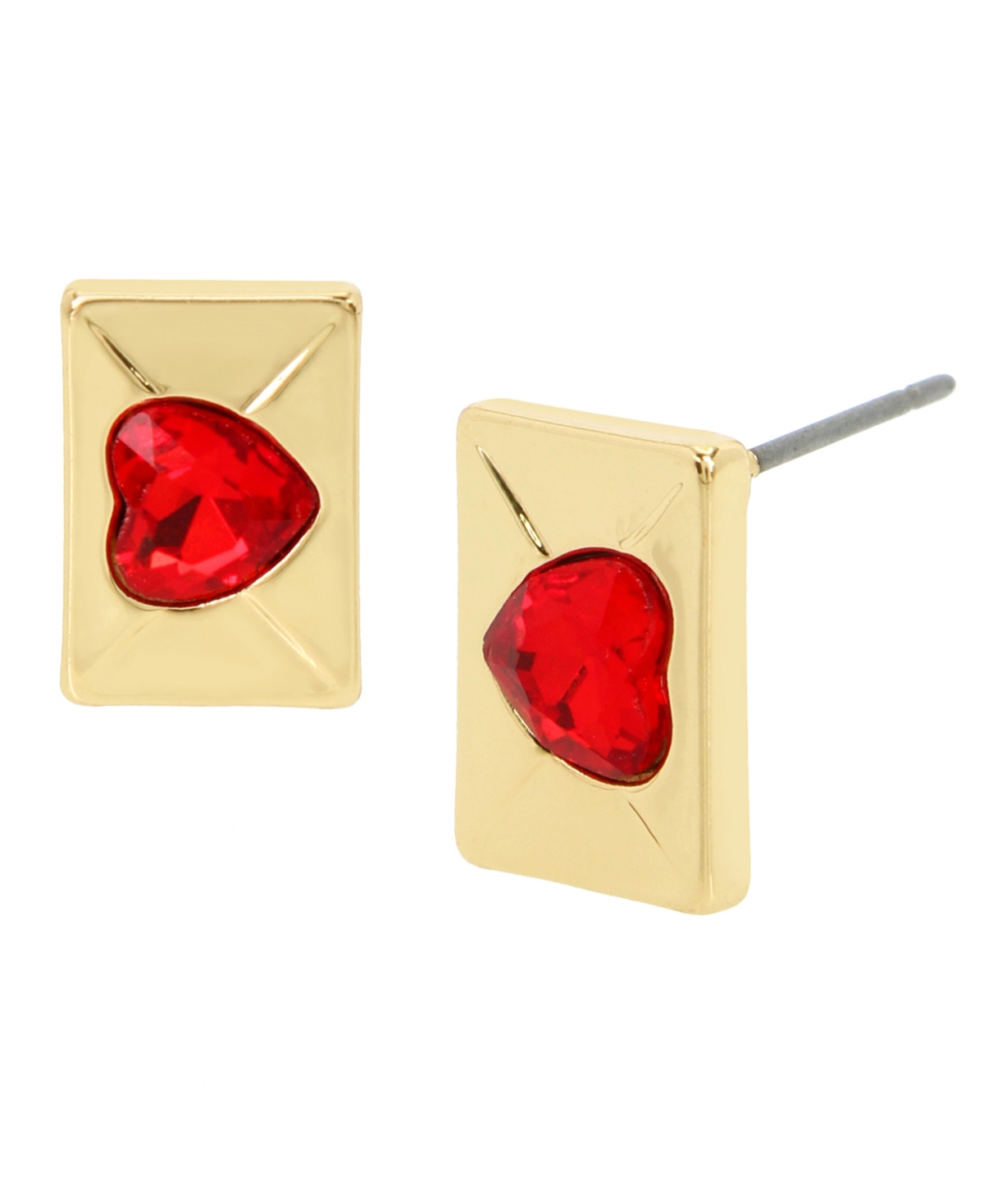 Faux Stone Heart Envelope Stud Earrings - Red, Gold