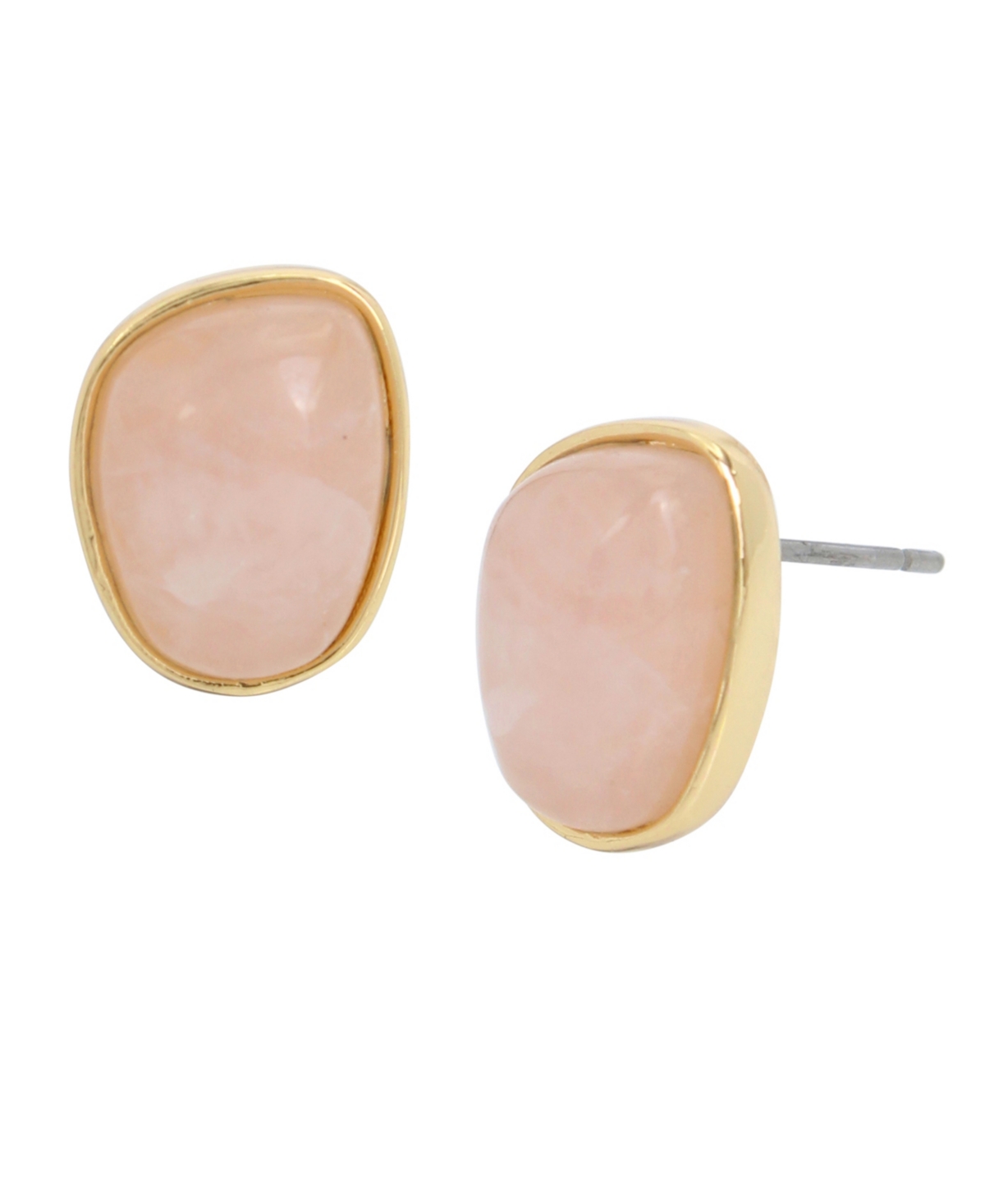 Rose Quartz Stud Earrings - Rose Quartz, Gold