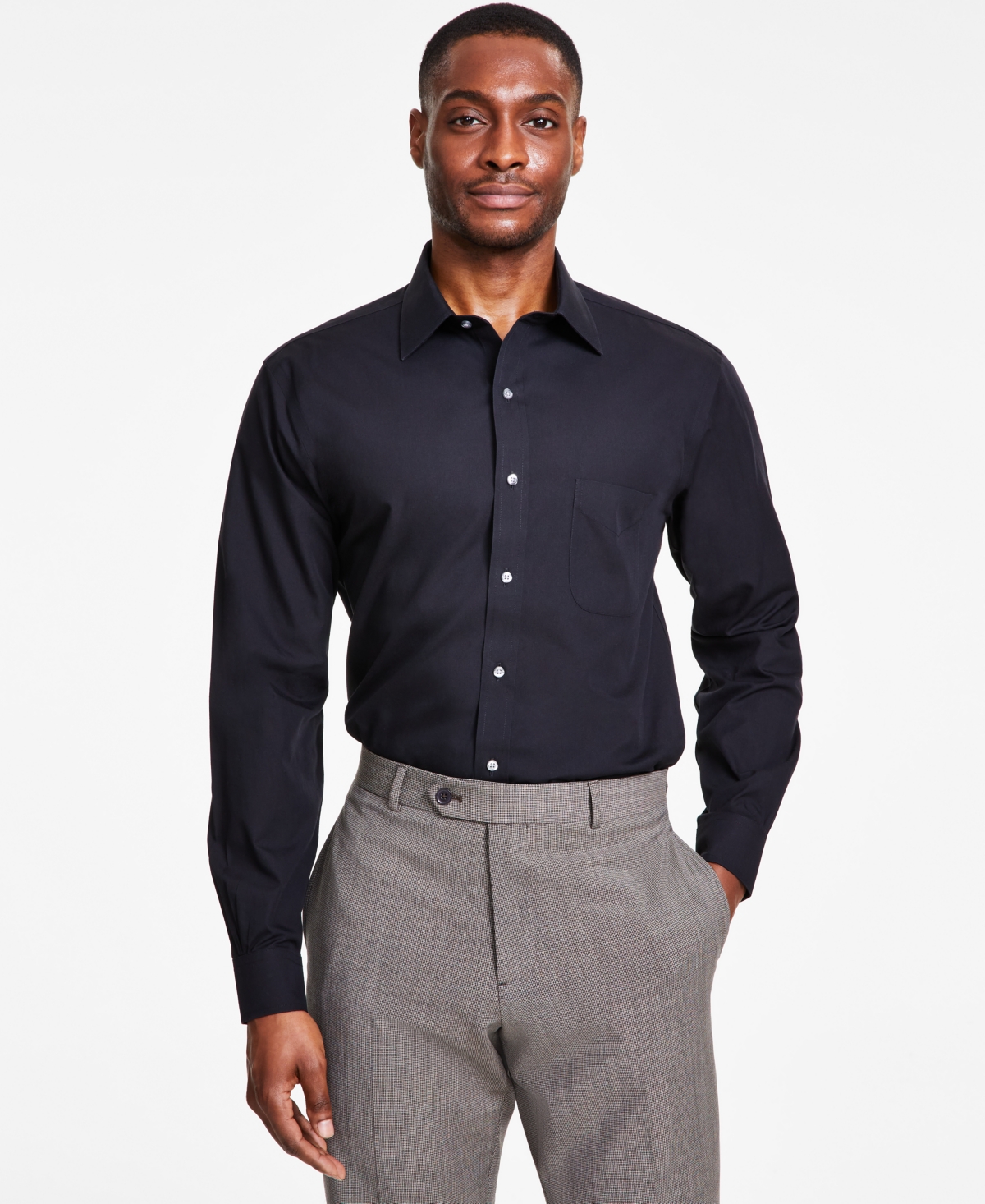 B by Brooks Brothers Men's Regular-Fit Solid Dress Shirt - Black