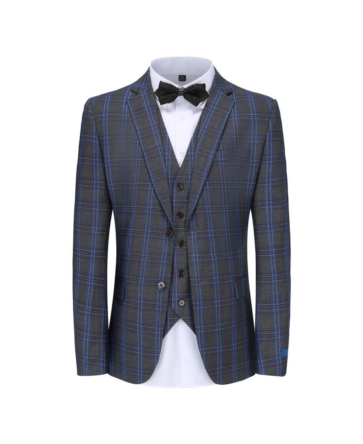 Men's 3-Piece Blue Contrast Check Plaid Slim Fit Suit - Brown