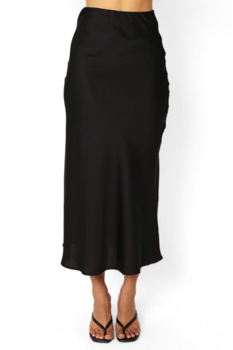 Женская юбка Petal and Pup Nellie Satin Midi, цвет: Чёрный