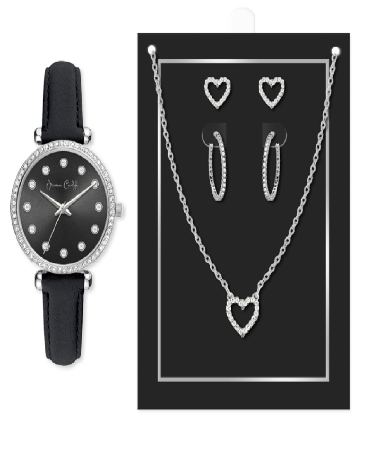 Women's Quartz Black Polyurethane Leather Watch 33mm and 2 Piece Set - Black, Gun Sunray