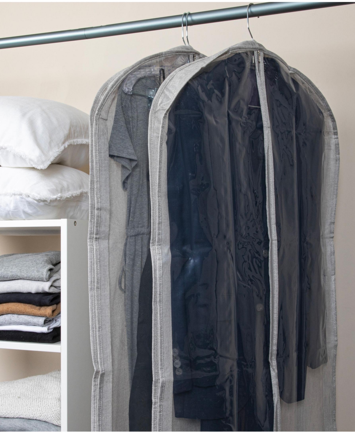 Shop Household Essentials Hanging Zippered Garment Storage Bag With Clear Vision Front, Set Of 2 In Gray