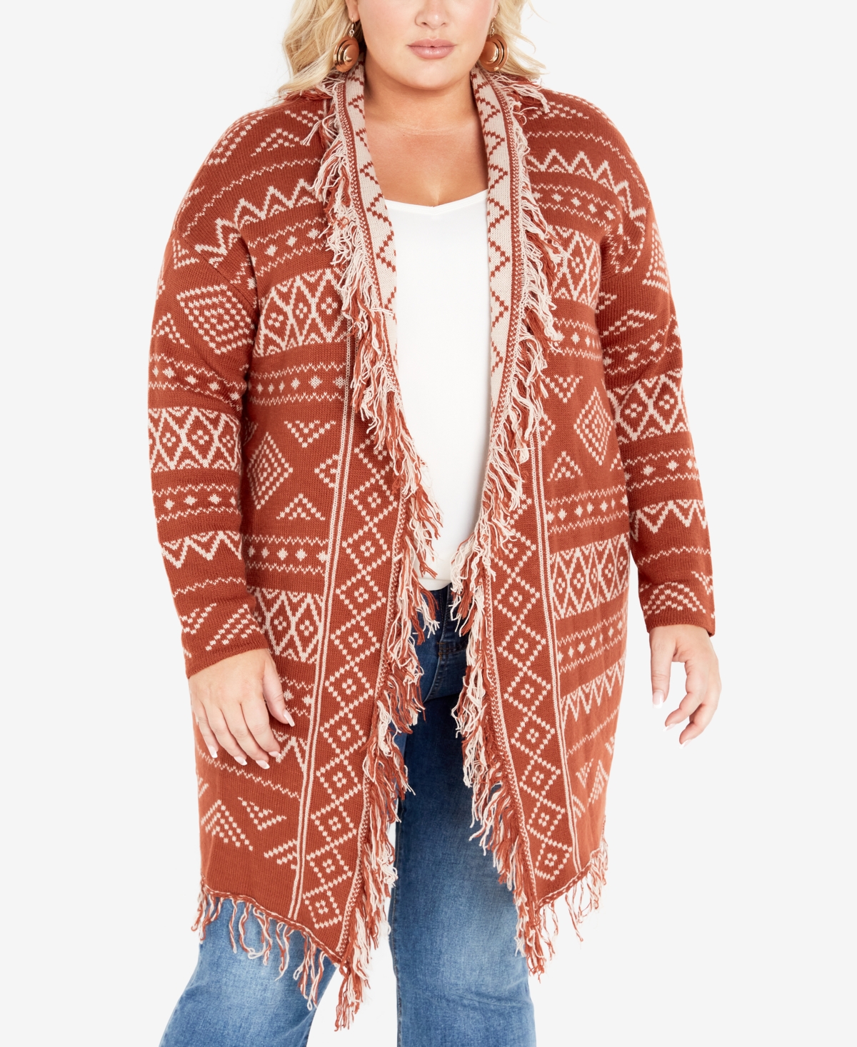 Avenue Plus Size Longline Long Sleeve Coatigan Sweater In Spice