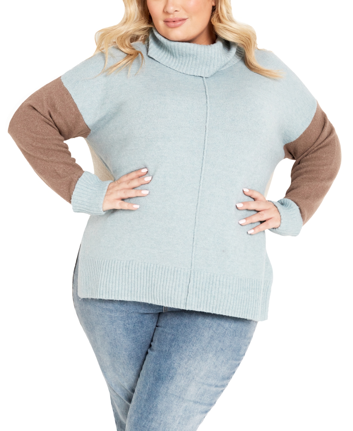 Avenue Plus Size Riley High Low Sweater In Blue Marle