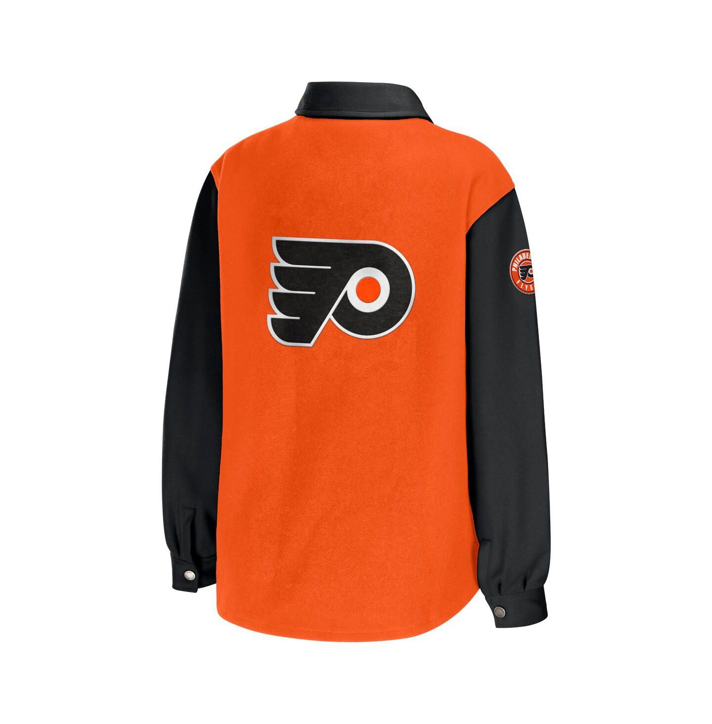 Женская куртка WEAR by Erin Andrews Orange, Black Philadelphia Flyers Colorblock Button-Up Shirt Jacket — фото 2