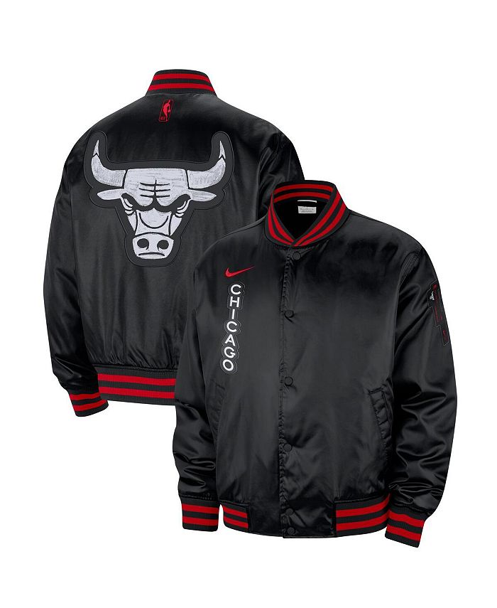 Nike Mens Black Chicago Bulls 202324 City Edition Courtside Premier Full Snap Bomber Jacket 