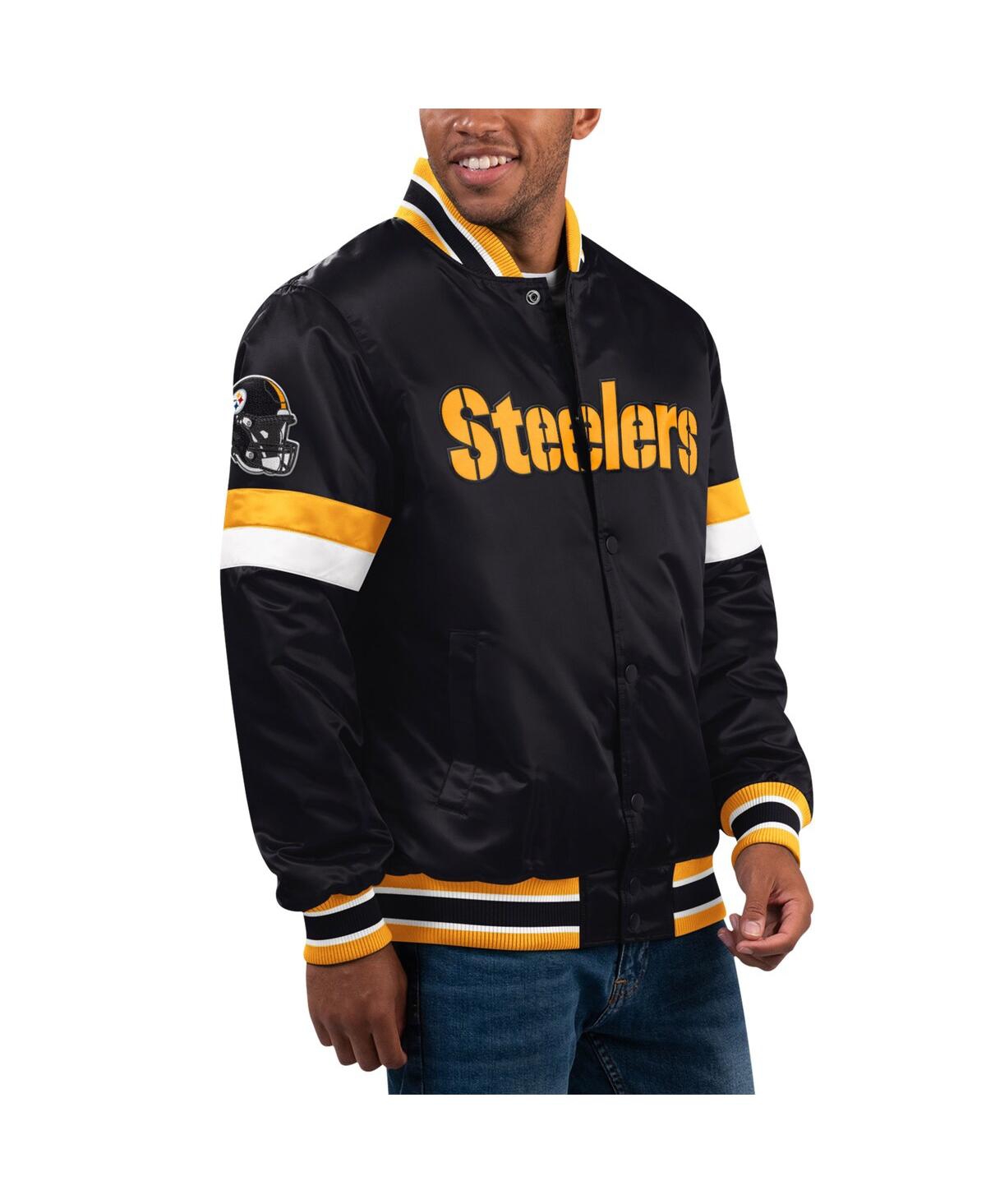 Men's Starter Black Pittsburgh Steelers Home Game Satin Full-Snap Varsity Jacket - Black