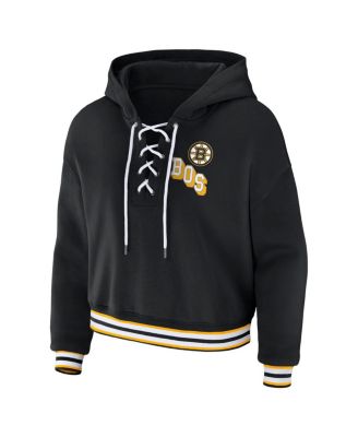 Women's Black Boston Bruins Lace-Up Pullover Hoodie