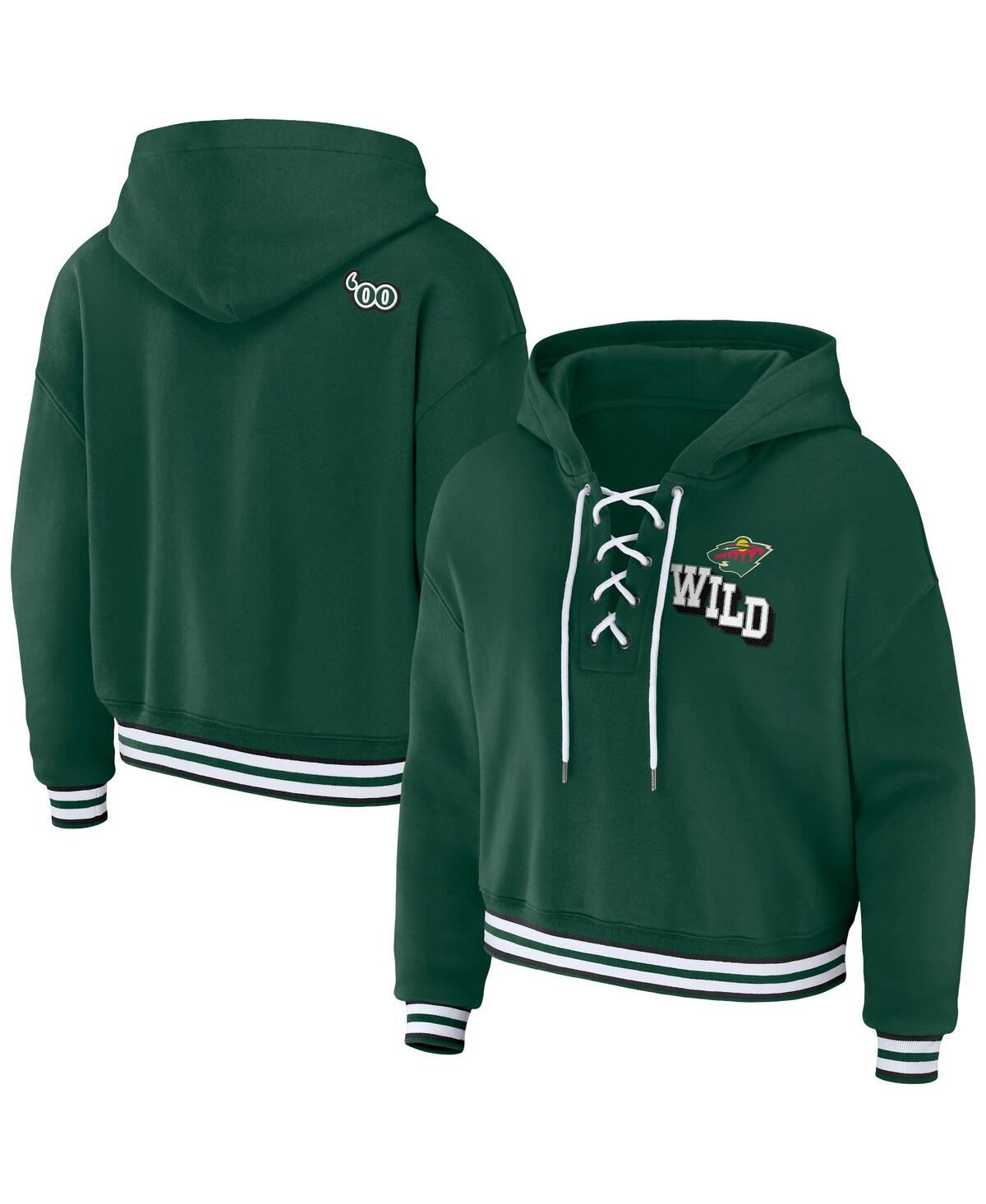 Shop Wear By Erin Andrews Women's  Green Minnesota Wild Lace-up Pullover Hoodie