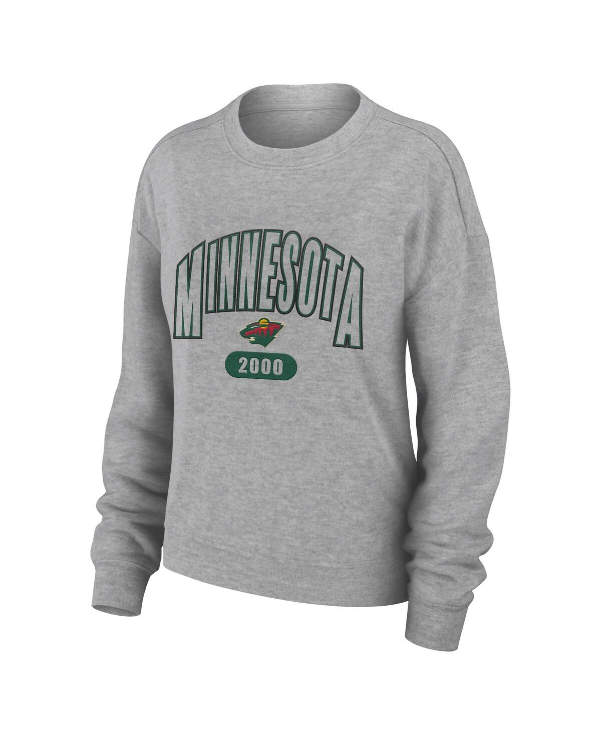 Shop Wear By Erin Andrews Women's  Heather Gray Minnesota Wild Knit Long Sleeve Tri-blend T-shirt And Pant