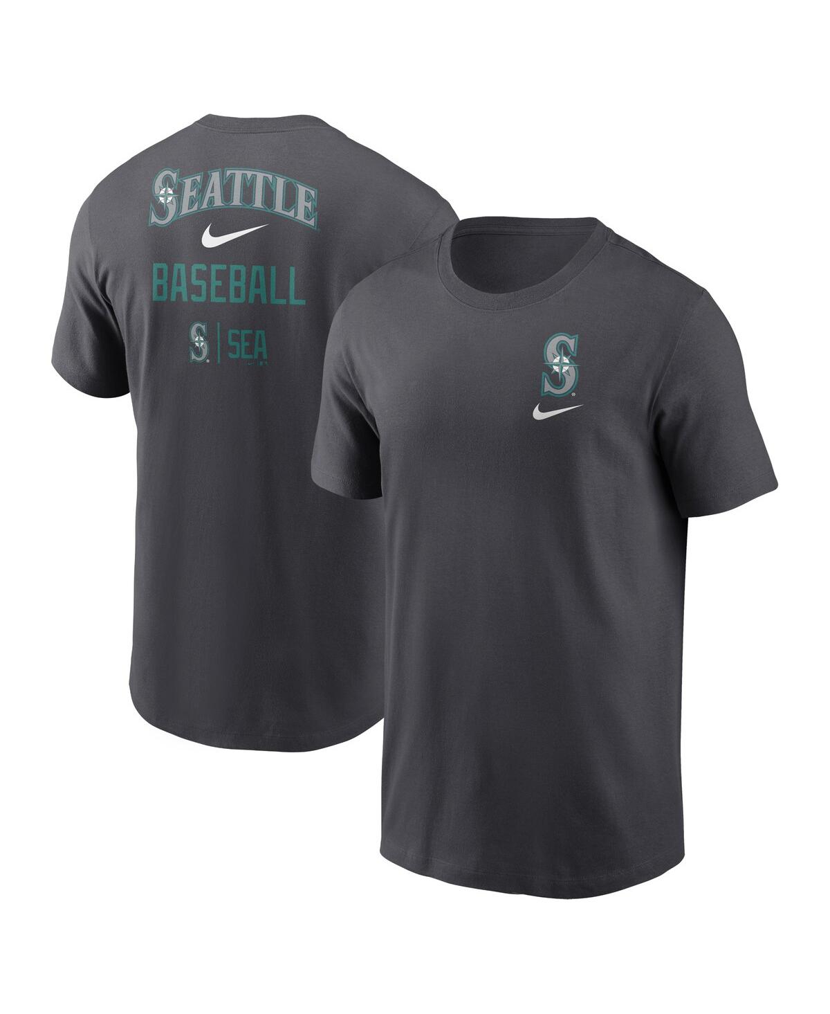 Shop Nike Men's  Charcoal Seattle Mariners Logo Sketch Bar T-shirt