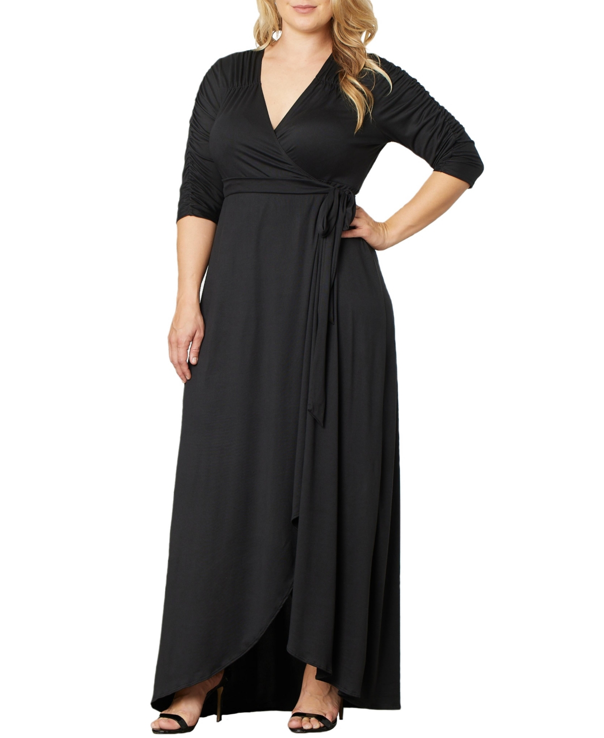 Kiyonna Meadow Dream Wrap Maxi Dress In Black Noir
