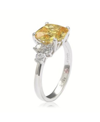 Suzy Levian Sterling Silver Yellow Cubic Zirconia Center Stone Ring