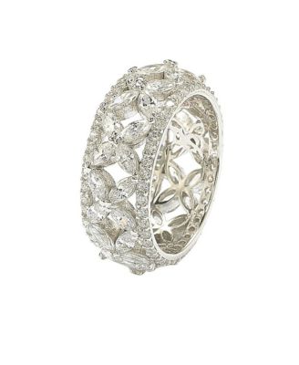 Suzy Levian Sterling Silver Cubic Zirconia Floral Eternity Band