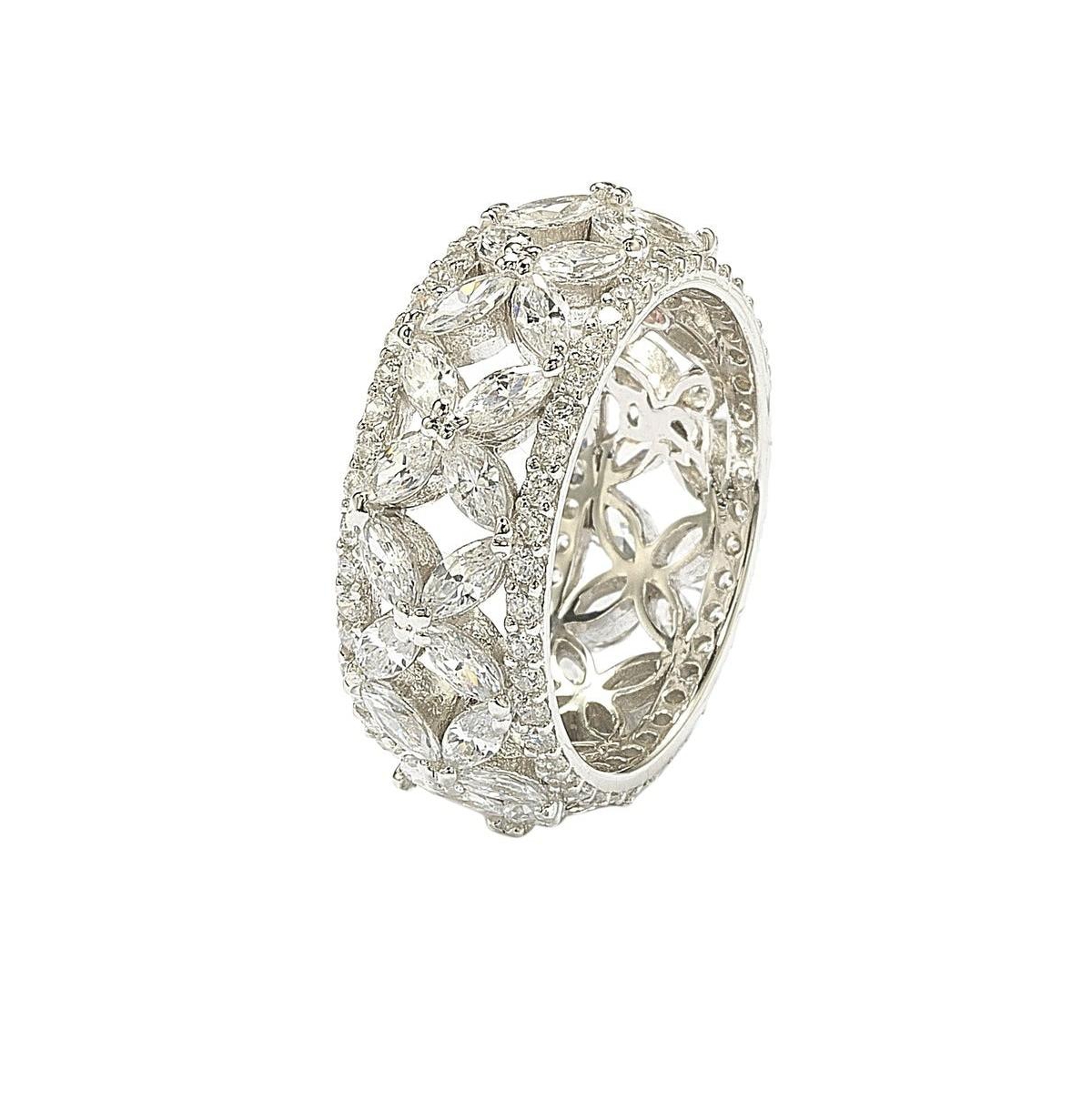 Suzy Levian New York Suzy Levian Sterling Silver Cubic Zirconia Floral Eternity Band Ring