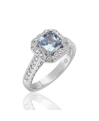 Suzy Levian Sterling Silver Assher Cut Cubic Zirconia Aquamarine Center Stone Ring
