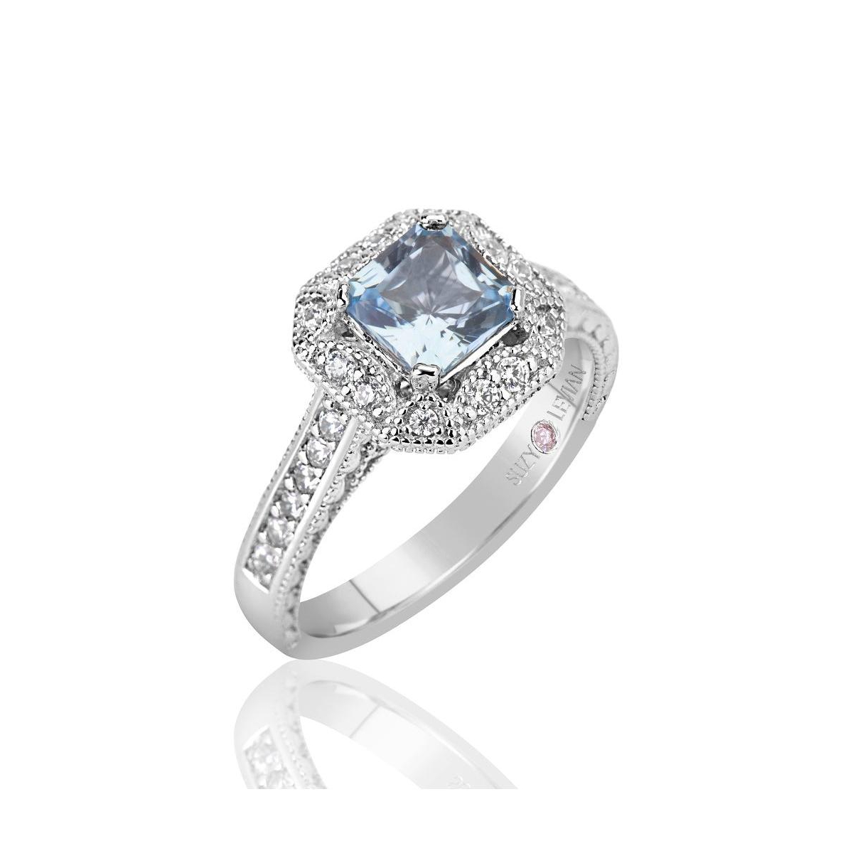 Suzy Levian New York Suzy Levian Sterling Silver Asscher Cut Cubic Zirconia Aquamarine Engagement Ring