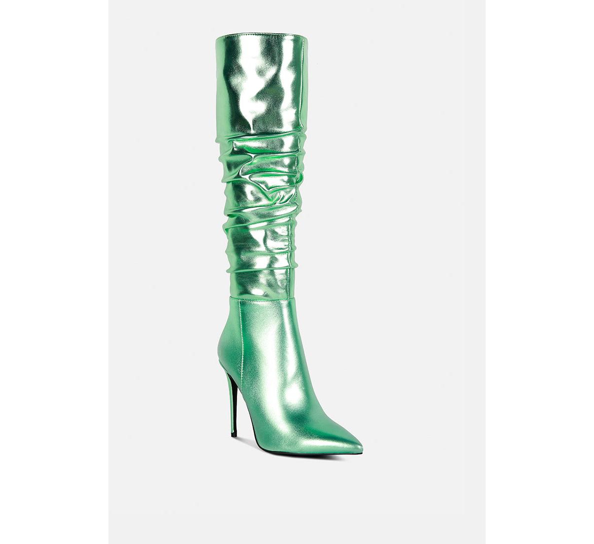 RAG & CO NEW-EXPRESSION WOMENS METALLIC RUCHED STILETTO KNEE BOOTS