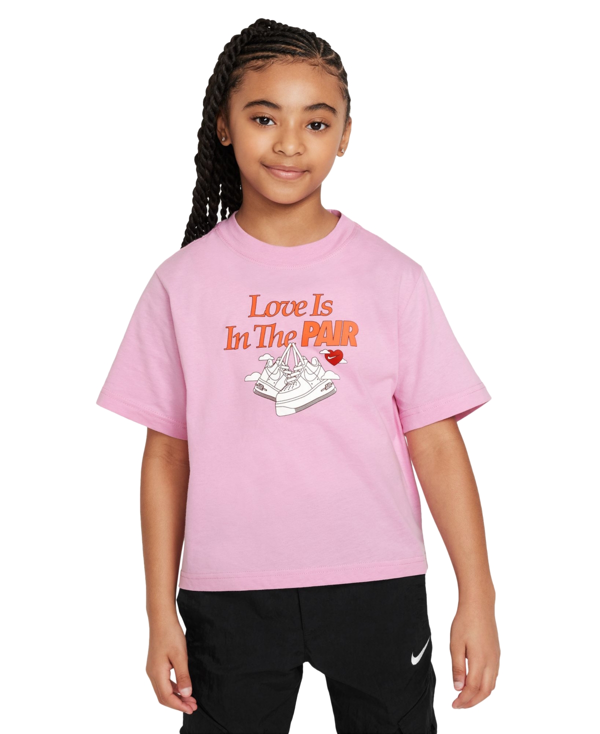 Nike Kids' Big Girls Sportswear Boxy-fit Cotton Graphic T-shirt In Pink