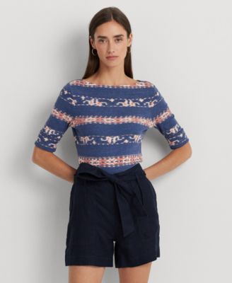 Lauren Ralph Lauren - Women's Print Stretch Cotton Boatneck Tee