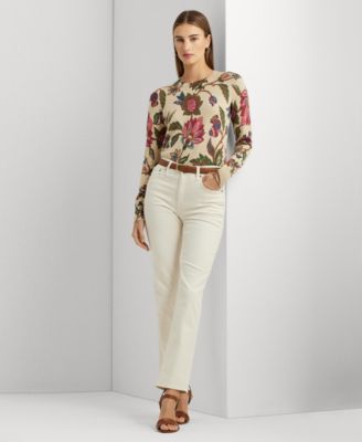 売れ筋商品|||ラルフローレン ニット&セーター アウター レディース Plus Size Floral Cotton-Blend Short-Sleeve Sweater Cream Multi Women's Lauren Ralph Lauren Plus Size Floral Cotton-Blend