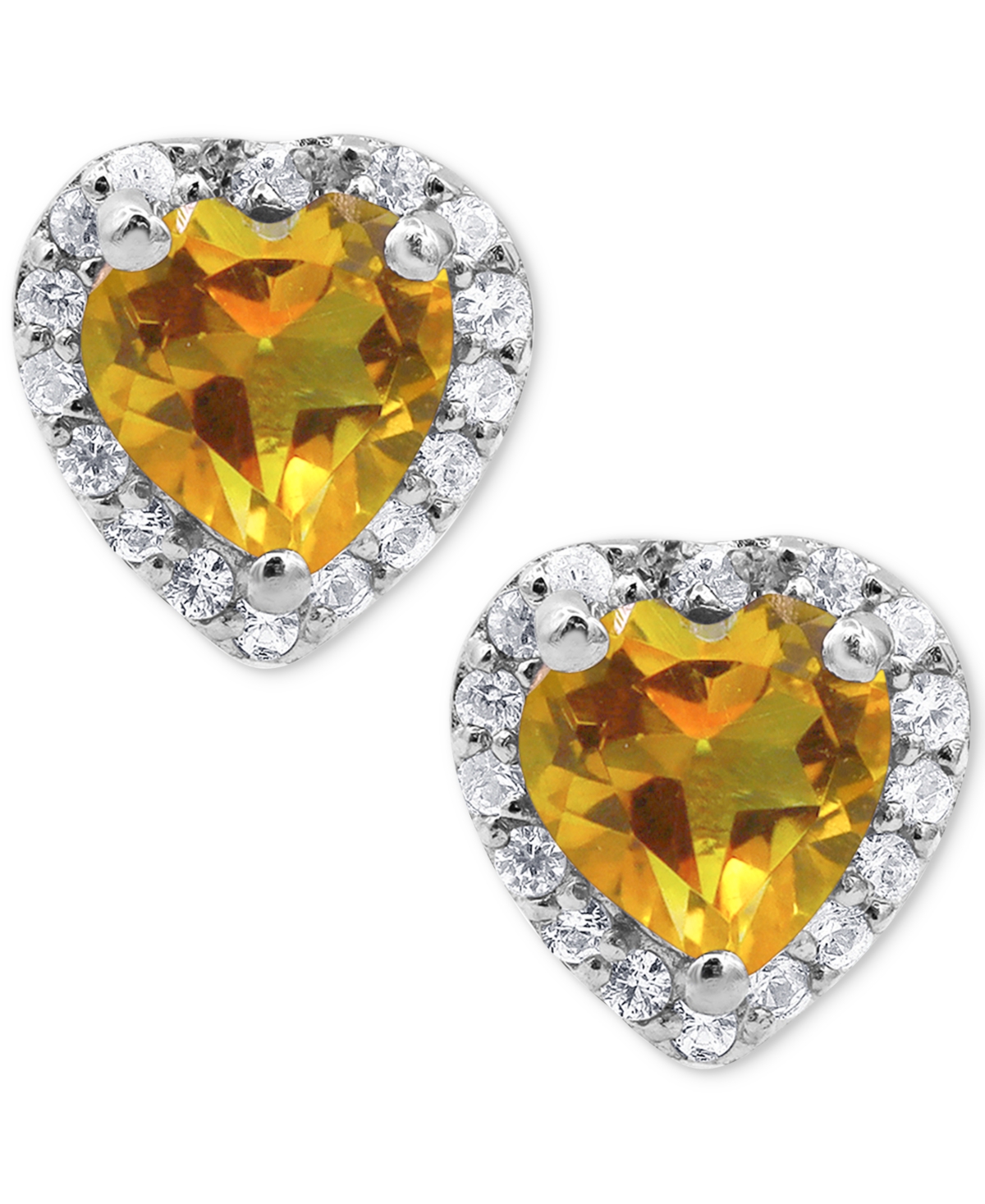 (7/8 ct. t.w.) & White Zircon (1/4 ct. t.w.) Halo Stud Earrings in Sterling Silver - Citrine