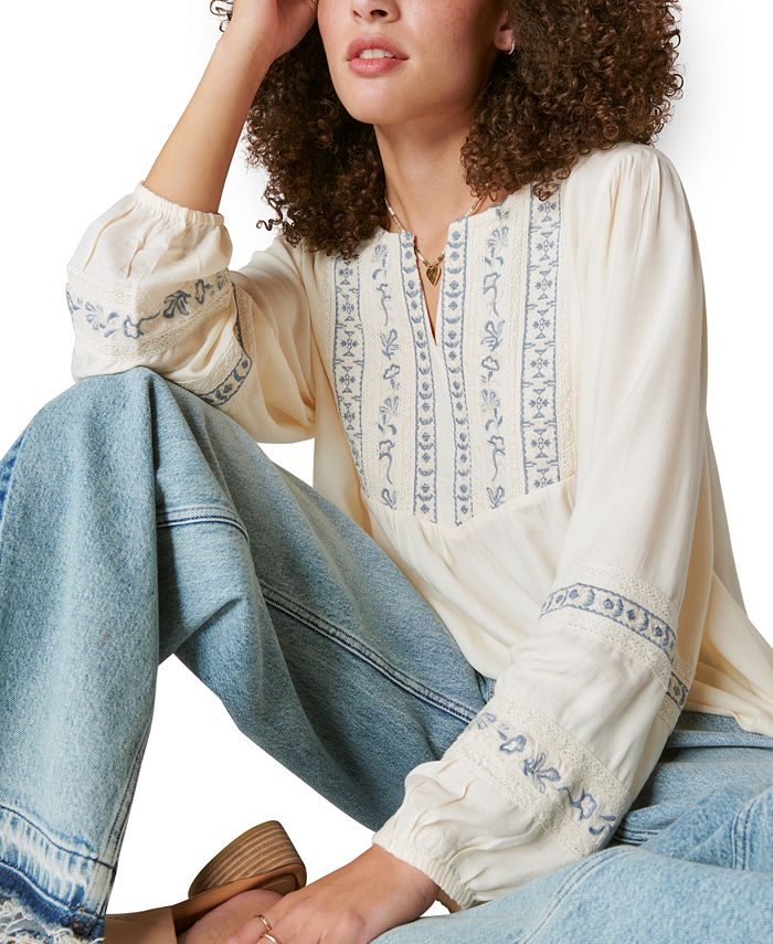 Lucky Brand Women's Babydoll Tunic Shirt - Soft Cotton Short Sleeve Top, Relaxed Fit