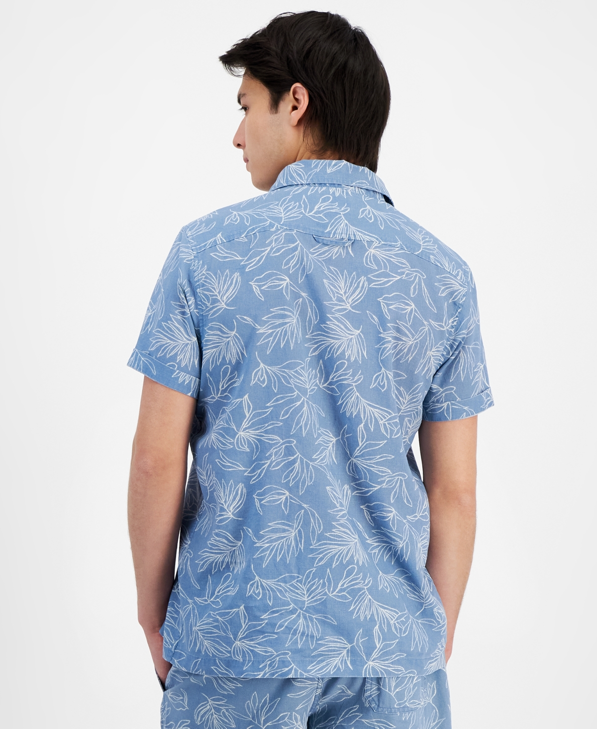 Shop Sun + Stone Men's Fabricio Linen Chambray Short Sleeve Button-front Shirt Shirt, Created For Macy's In Hydrogen