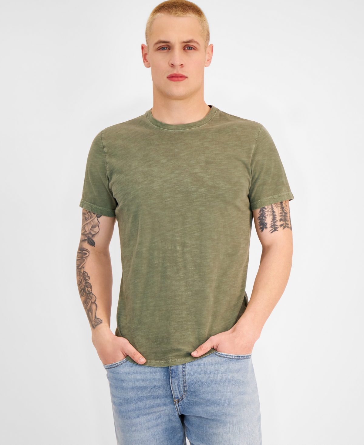 Sun + Stone Men's Sun Kissed Regular-fit Curved Hem T-shirt, Created For Macy's In Cavalry Green