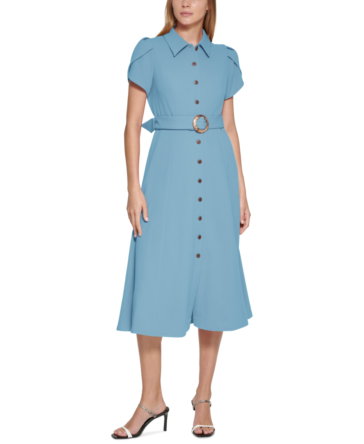 Calvin Klein Women's Tulip-Sleeve Midi Shirtdress - Bayou