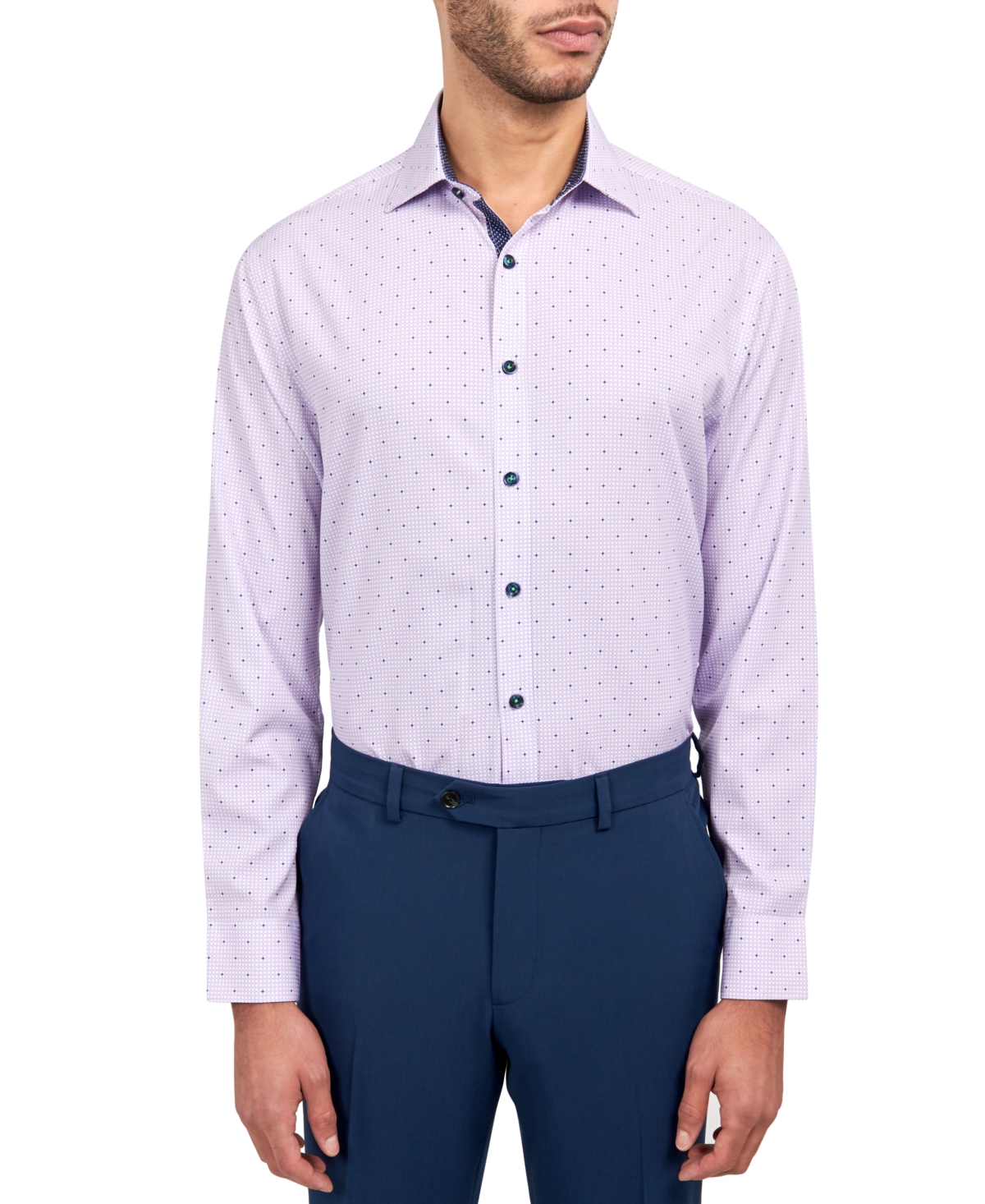 Society Of Threads Men's Slim-fit Geo-print Performance Dress Shirt In Lilac