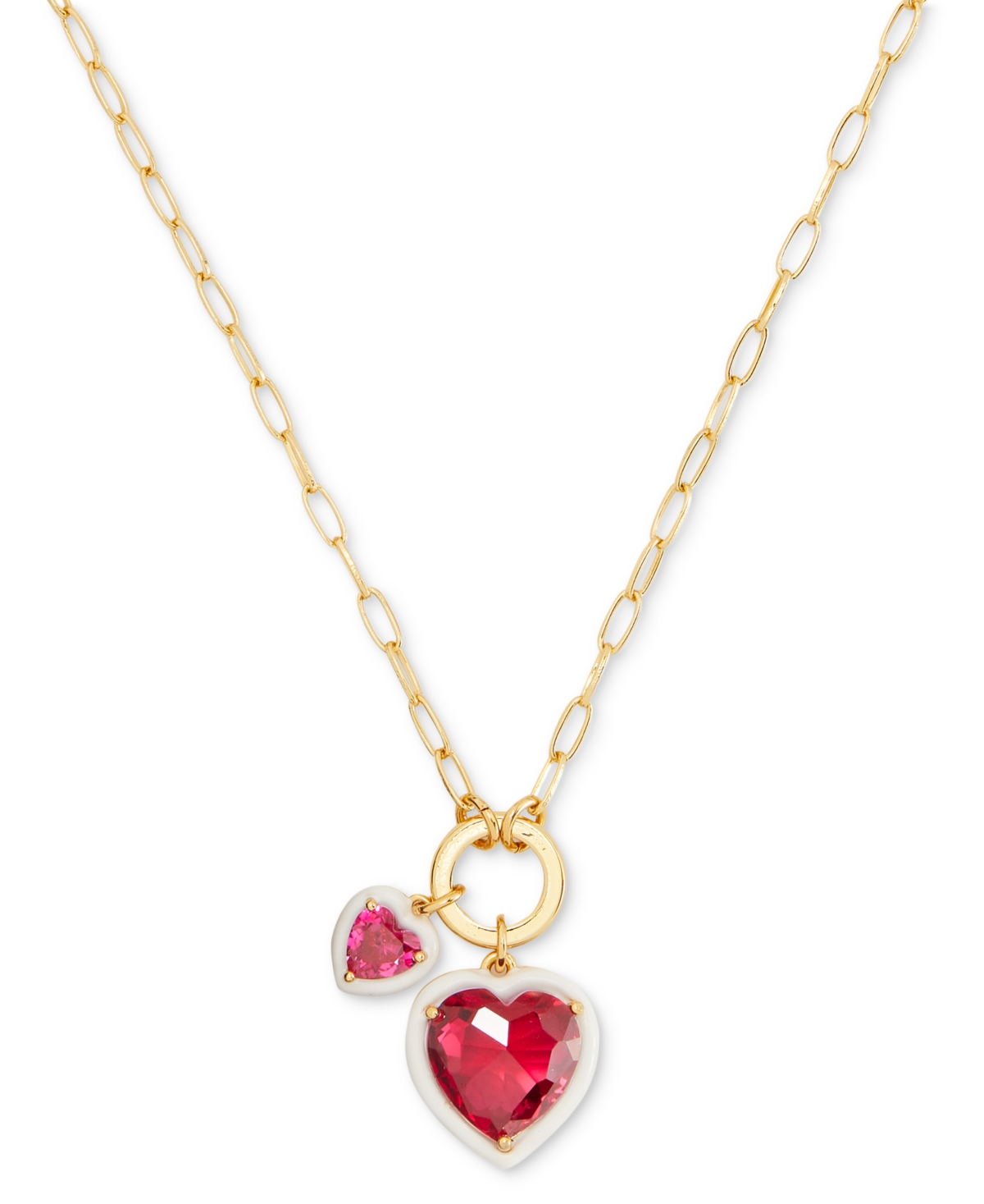 Kate Spade Gold-tone White-framed Red Crystal Heart Multi-charm Pendant Necklace, 16" + 3" Extender In Red Multi