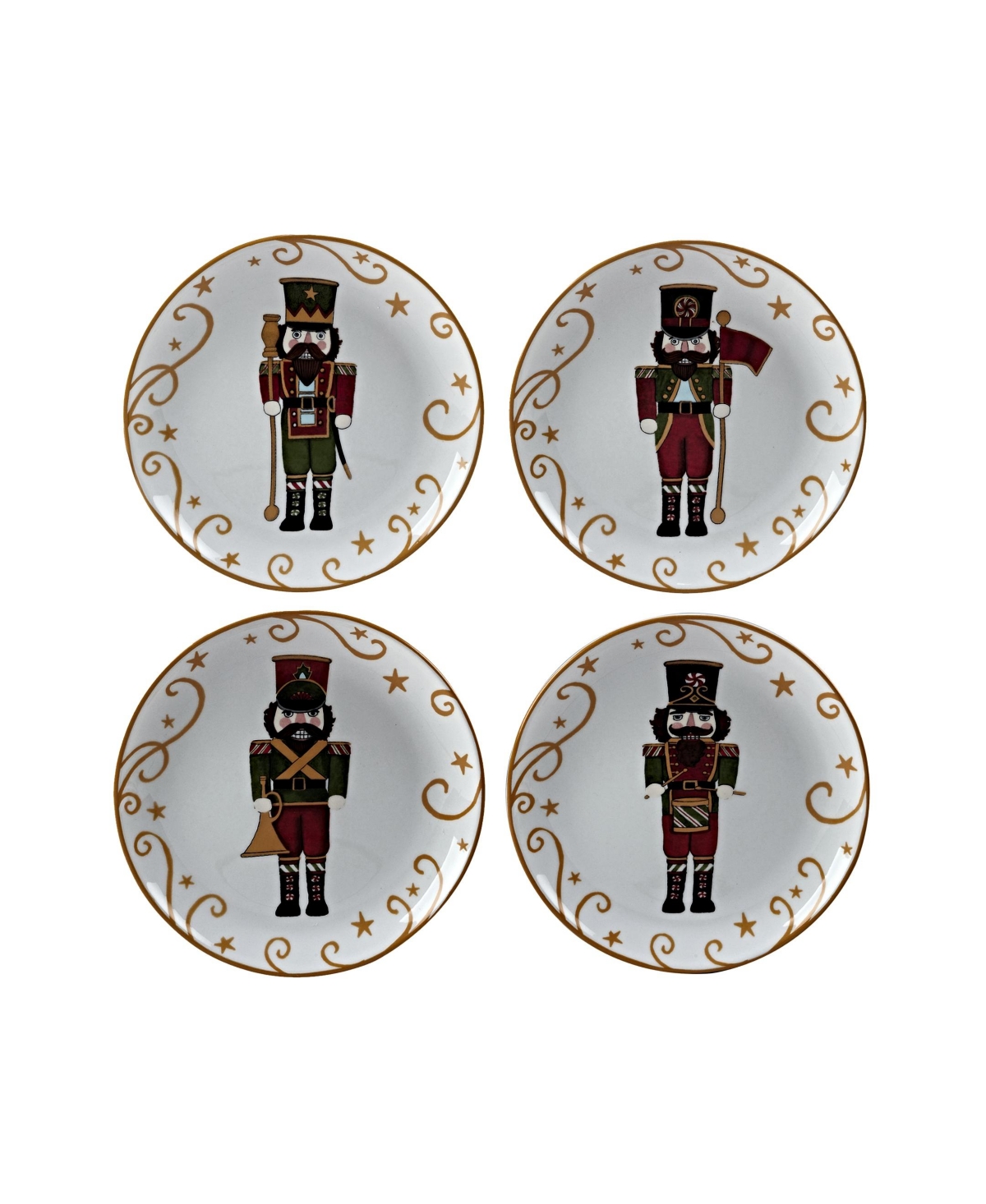 Certified International Holiday Magic Nutcracker 4 Piece Dessert Plate Set In White,red,gold-tone
