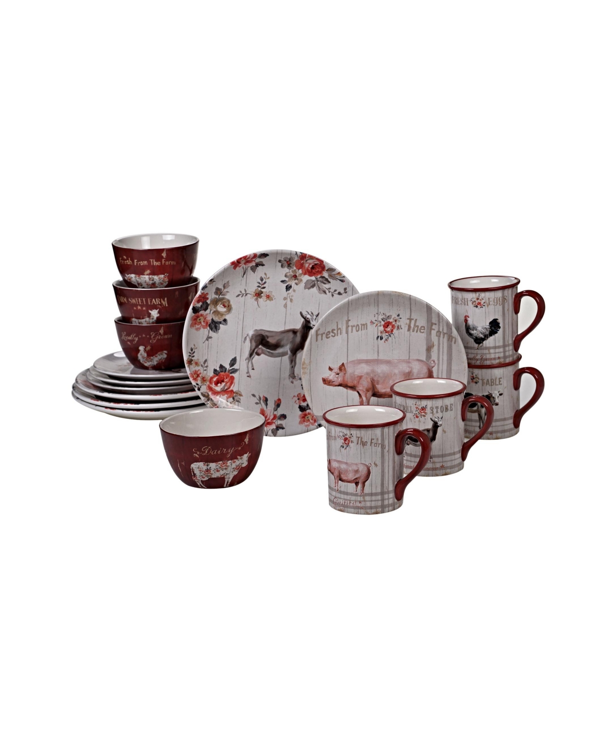 Farmhouse 16pc Dinnerware Set - White/red