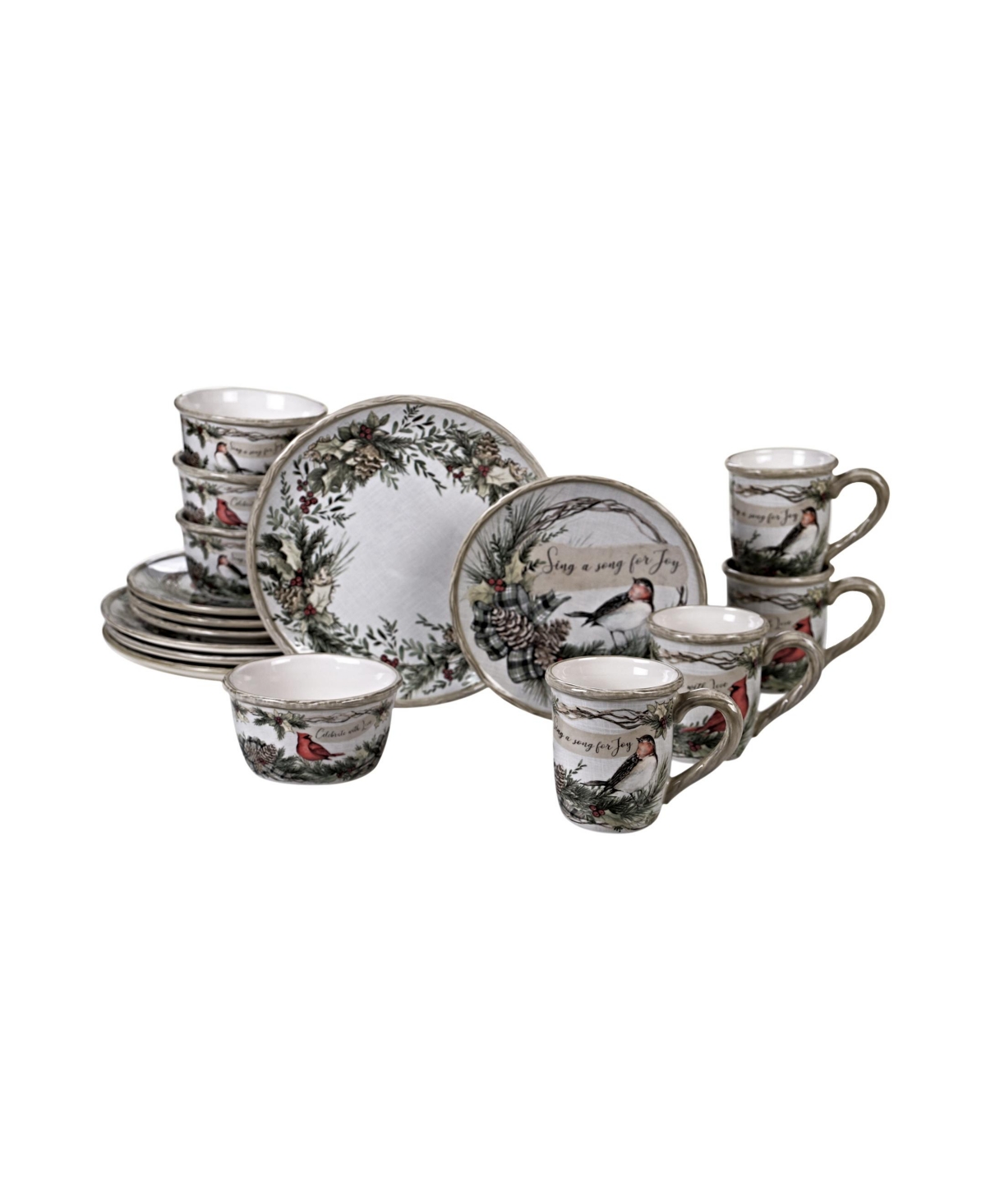 Certified International Holly And Ivy 16pc Dinnerware Set In White,green