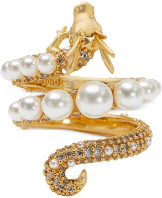 kate spade new york - Gold-Tone Pav&eacute; & Imitation Pearl Dragon Wrap Ring