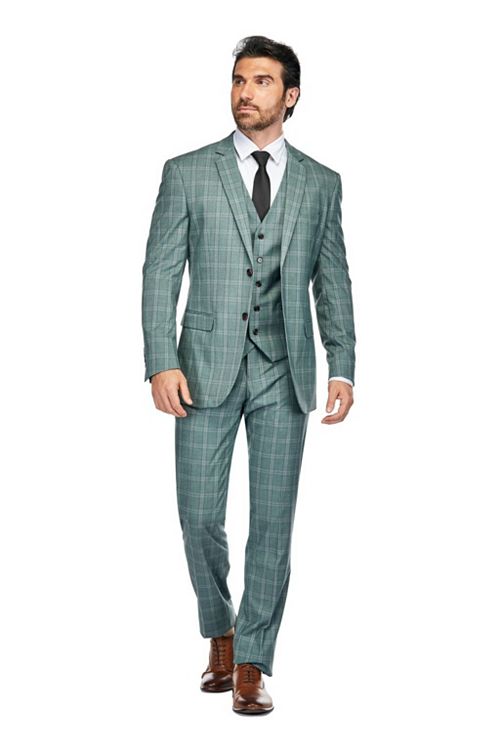 alfani Gino Vitale Men's 3 Piece Slim Fit Green Plaid Suit Men's Fashion & Accessories