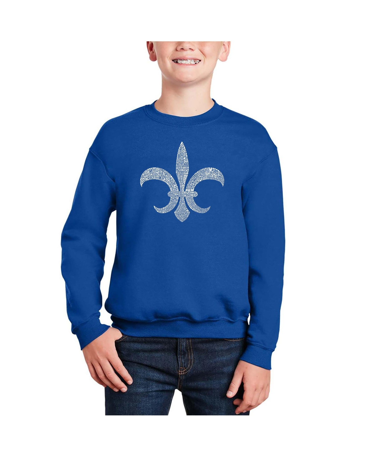 La Pop Art Boys Fleur De Lis - Popular Louisiana Cities Word Art Crewneck Sweatshirt