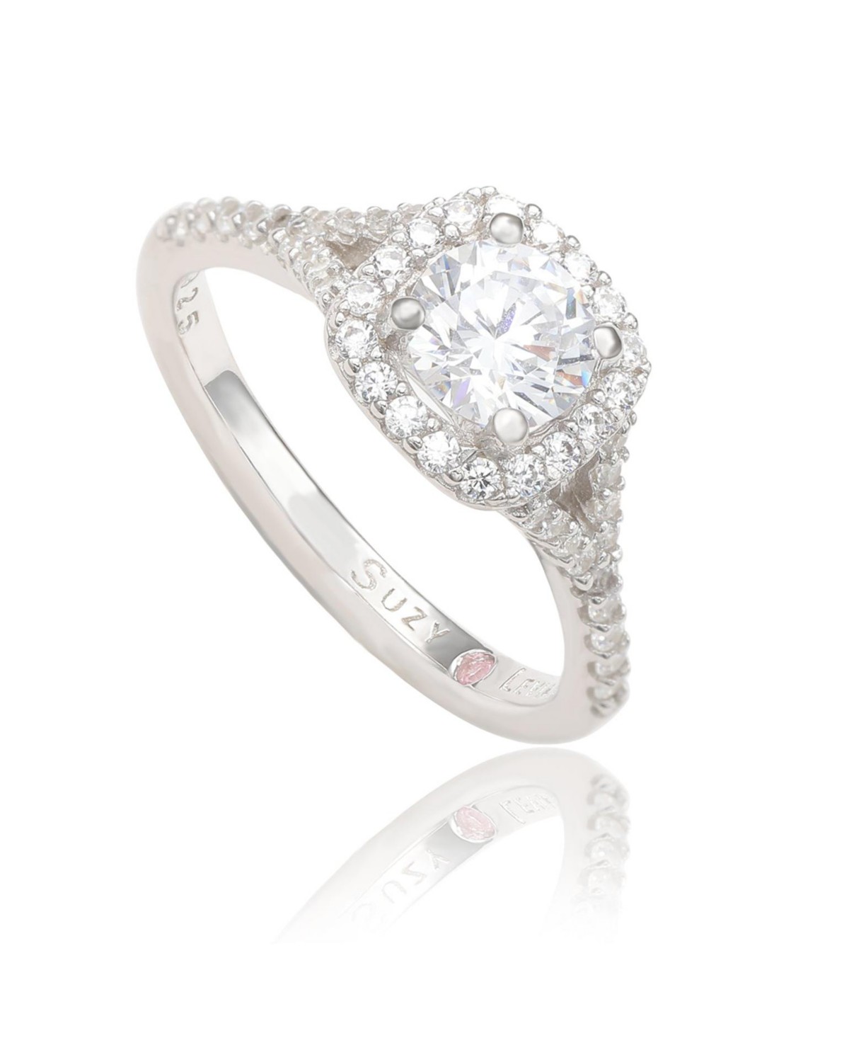 Украшения Suzy Levian New York Suzy Levian Sterling Silver White Round Cut Cubic Zirconia Halo Ring — фото 1