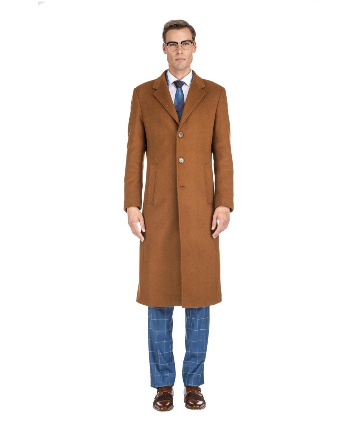 Men's Knee Length Wool Blend Three Button Long Jacket Overcoat Top Coat - Charcoal