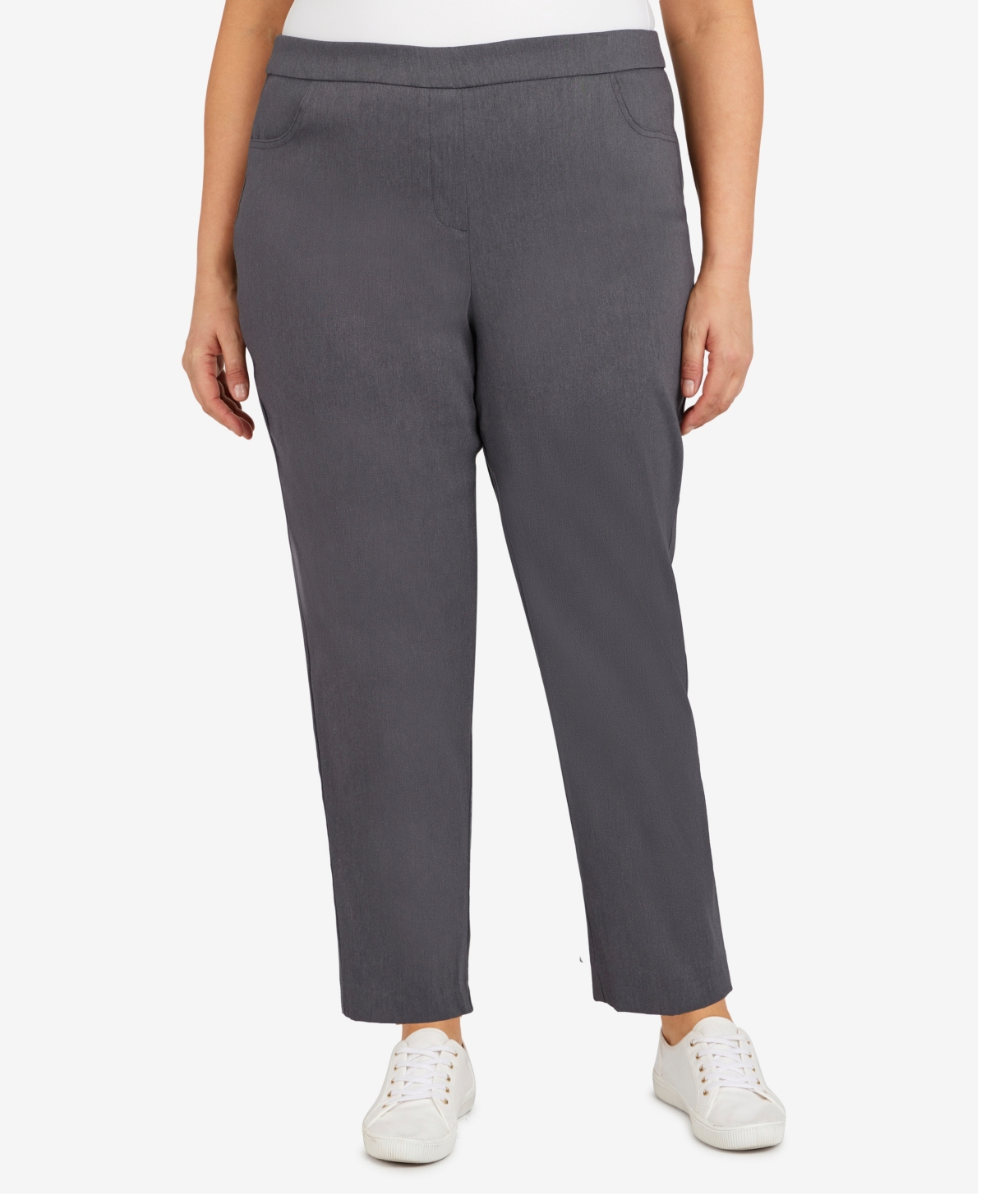 Alfred Dunner Plus Size Classic Allure Tummy Control Pull-on Short Length Pants In Grey