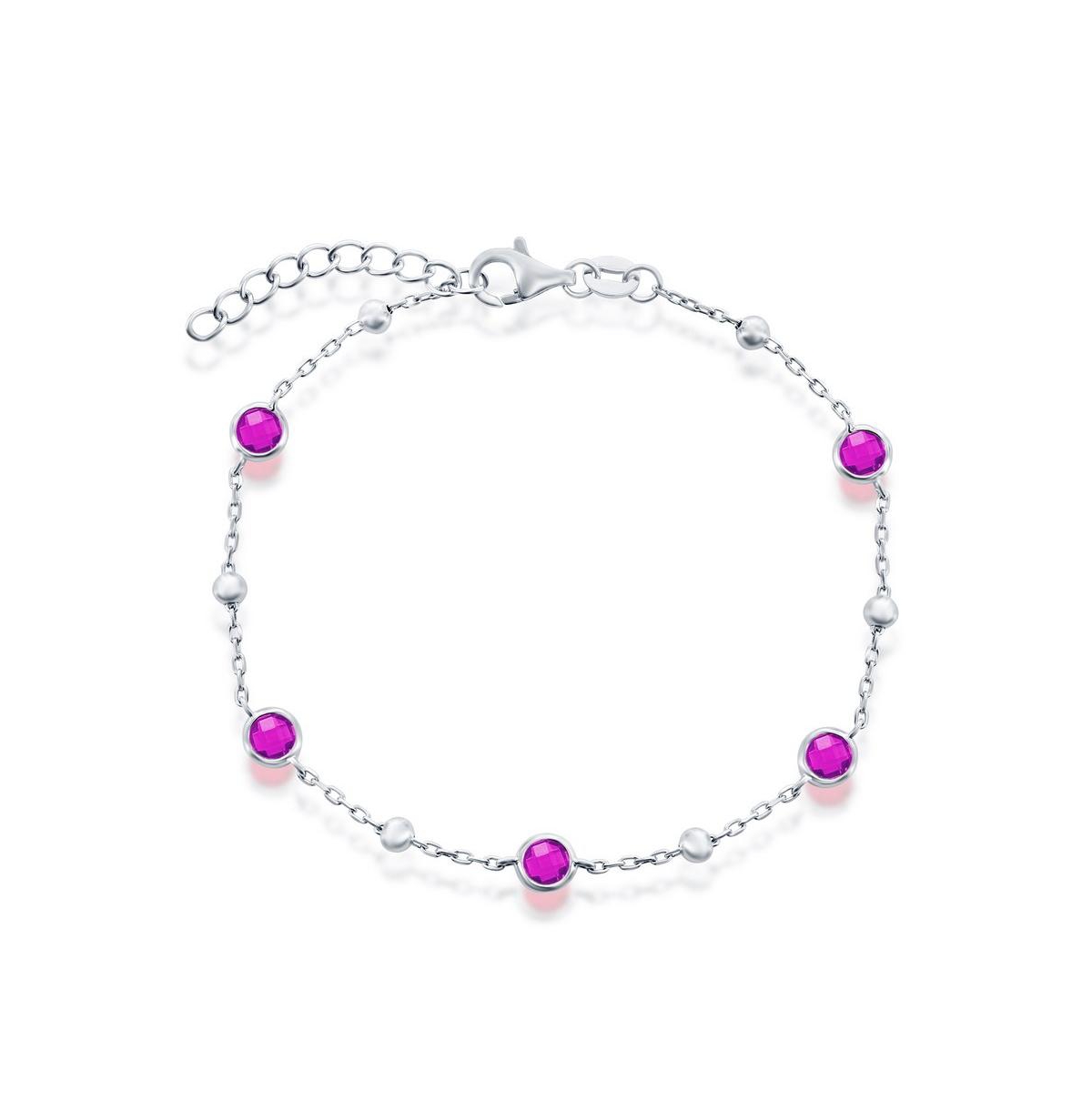Shop Simona Sterling Silver Bezel-set And Cz Bead Bracelet (white, Green, Blue Or Red) In Ruby
