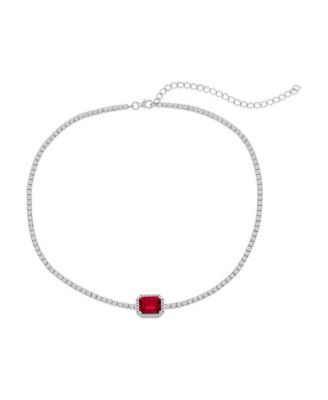 Sterling Silver Asscher-Cut CZ Tennis Choker (Blue Or Red)