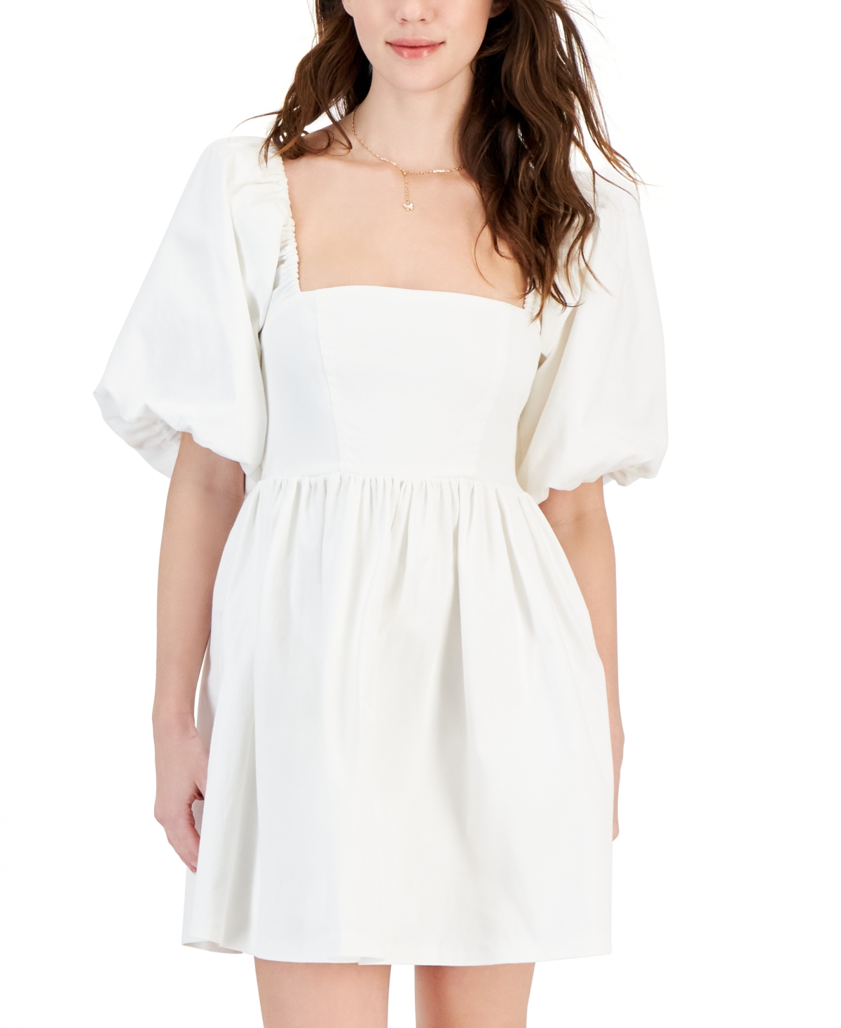 Shop Avec Les Filles Women's Balloon Sleeve Cotton A-line Dress In Ecru